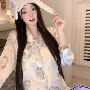 春秋长袖 女士真丝睡衣高级可爱布偶轻奢桑蚕丝家居服送女生礼盒装