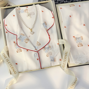 睡衣三件套可爱小熊家居服送女友送闺蜜礼盒装 小红书爆款 真丝短袖