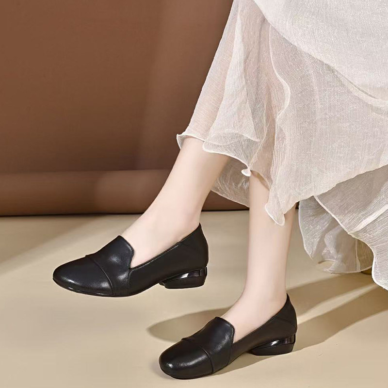 单鞋女2025春秋款舒适圆头低跟女鞋粗跟平底一脚蹬舒适软底妈妈鞋,女鞋,浅口单鞋,淘宝优惠券,粉丝福利购,淘宝优惠卷