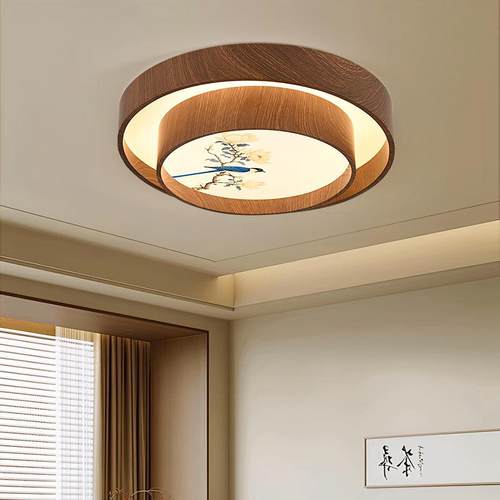 宋代美学卧室吸顶灯新中式禅意书房护眼灯胡桃木色餐厅走廊门厅灯