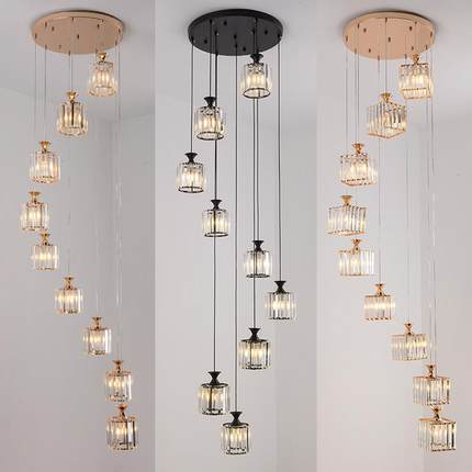 超亮水晶楼梯吊灯轻奢公寓别墅复式楼loft挑空客厅长吊灯店铺商用