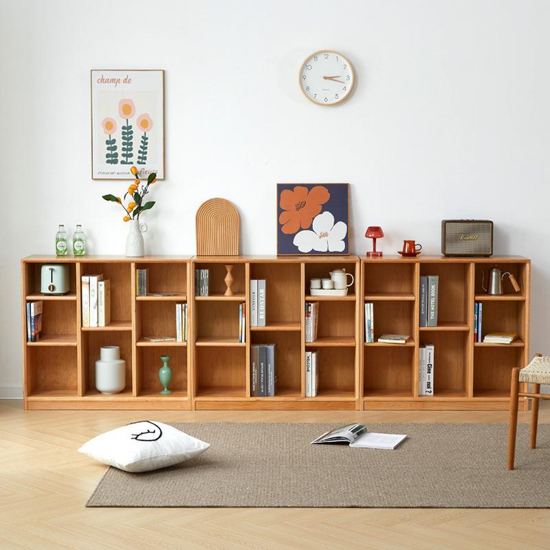 北美黑胡桃木实木格子柜矮书柜现代简约客厅落地储物柜书架