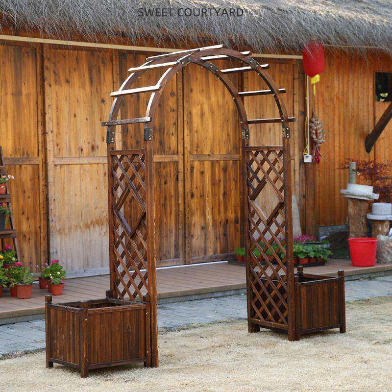防腐木拱门全套花架爬藤架木拱形花门户外月季实木花架子室外庭院