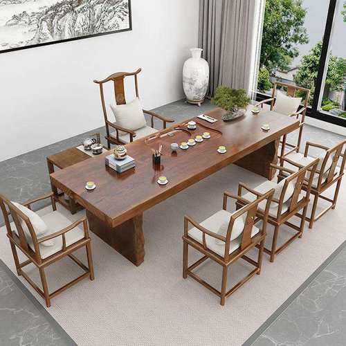 家用实木茶桌椅组合原木办公室茶台禅意功夫泡茶几新中式茶桌大板