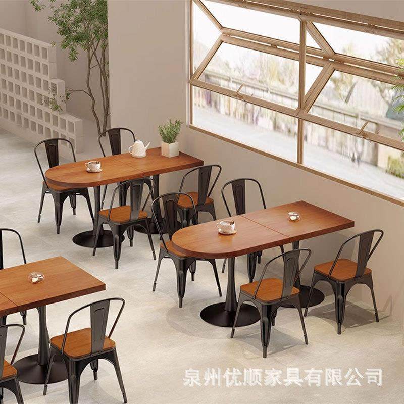 实木餐桌餐饮店桌椅组合餐厅网红西餐咖啡厅甜品店桌子汉堡店饭桌