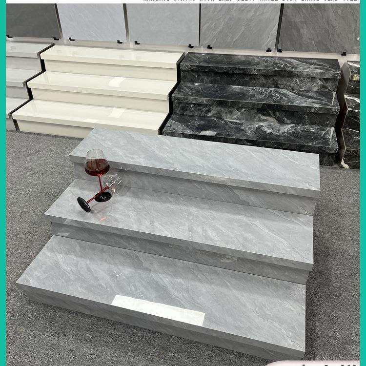 楼梯踏步瓷砖双边下挂通体大理石台阶砖可暗藏灯带防滑梯步砖定