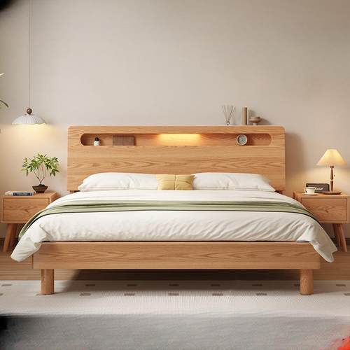 床实木床架1米8双人床橡木全实木1米5的家用大床1米2单人床纯实木