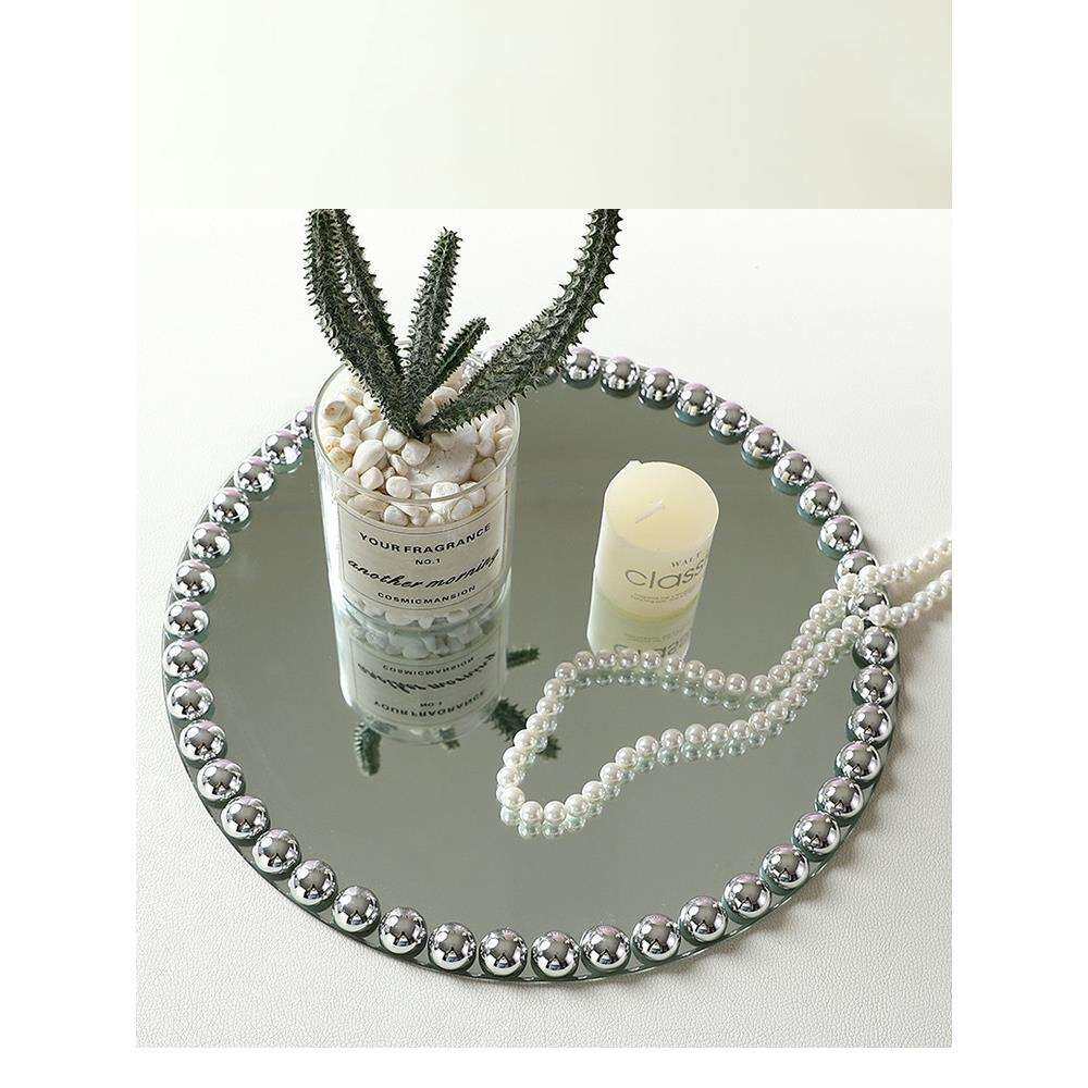 轻奢镜面珠珠盘宴会西餐盘垫婚礼装饰摆件托盘样板间餐桌吧台软装