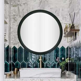 MDF贴木皮浴室装饰壁挂圆形带边框艺术镜子北欧风格墙面装饰镜子