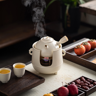家用酒精炉明火碳炉茶壶 手工苏打釉侧把壶暖茶炉围炉煮茶户外套装