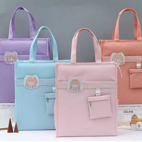 中小学生拎书袋补习袋大容量拉链袋中小学生帆布补课袋