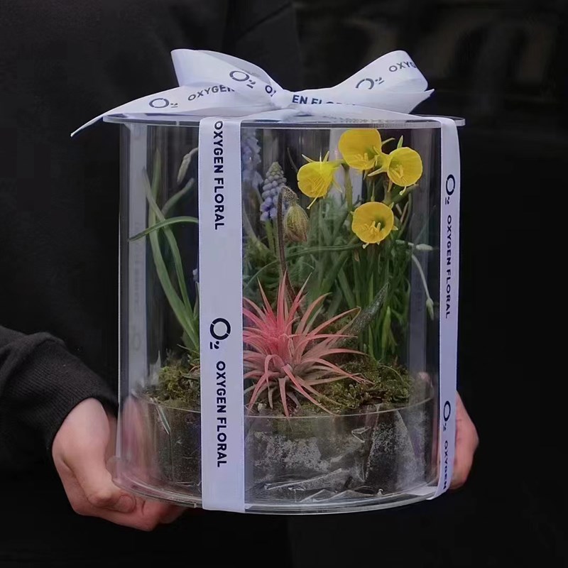 亚克力圆筒花盒情人节花盒天地盖透明鲜花盒抱抱筒花艺包装礼品盒