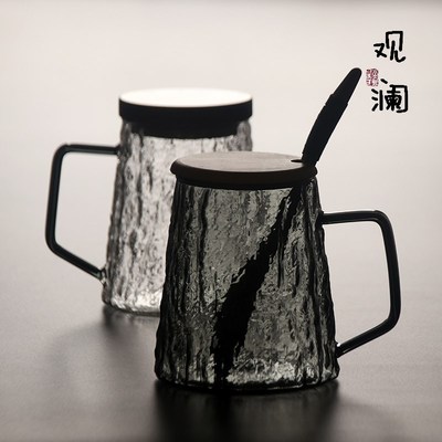 大容量可加热微波炉玻璃杯家用带把喝水杯子办公室耐热泡茶杯带盖