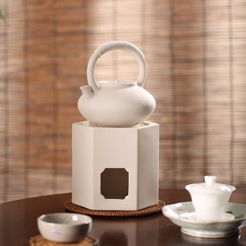 白泥六角炭炉炭电两用炉煮茶炉整套原矿白泥炉提梁烧水壶电热盘炉