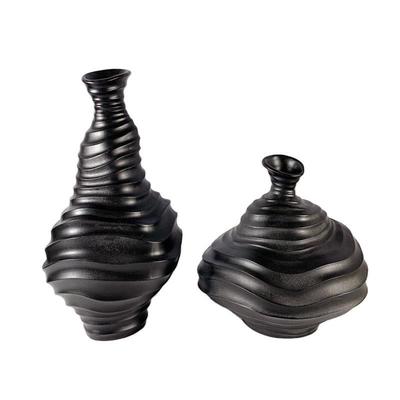 黑白色现代简约波浪条纹树脂异形花瓶摆件家居客厅酒店会所装饰品