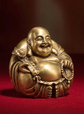 纯铜招财笑佛桌面摆件车摆