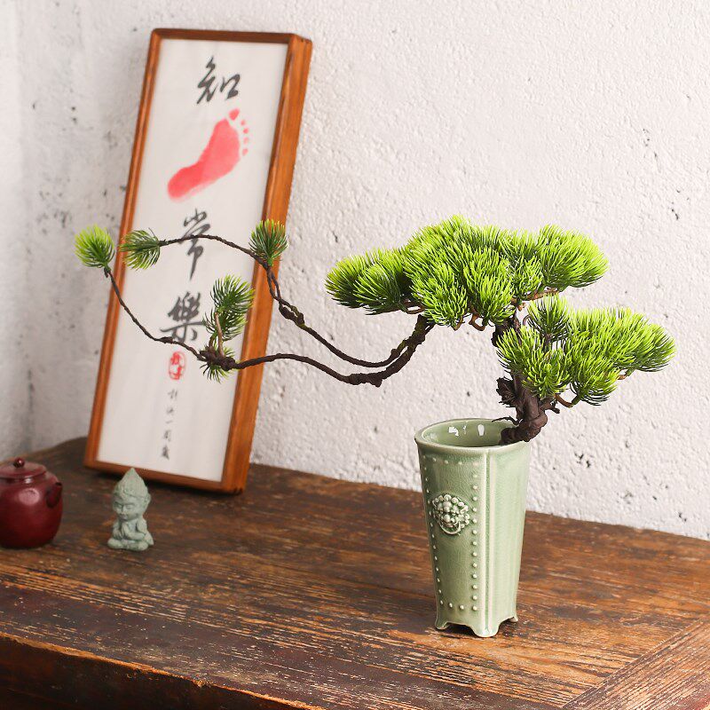 古风仿真绿植盆景迎客松红枫仿真玄关茶室茶空间酒店装饰品图片