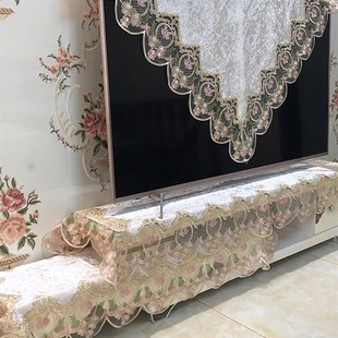 电视柜遮丑盖布遮挡杂物装饰帘柜子防尘盖巾高档布艺蕾丝遮挡帘罩