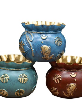 黄铜招财进宝福袋压铸彩绘聚宝盆钱袋业乔迁礼品客厅装饰品