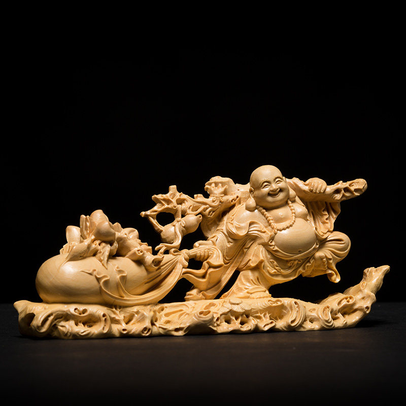 小叶黄杨木雕 精品实木家居装饰雕刻工艺品招财弥勒福满乾坤