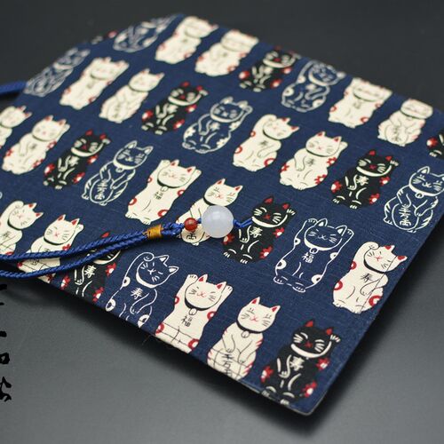 一叶知秋 手作 笔帘 和风猫  红\蓝 玛瑙珠 钢笔笔帘