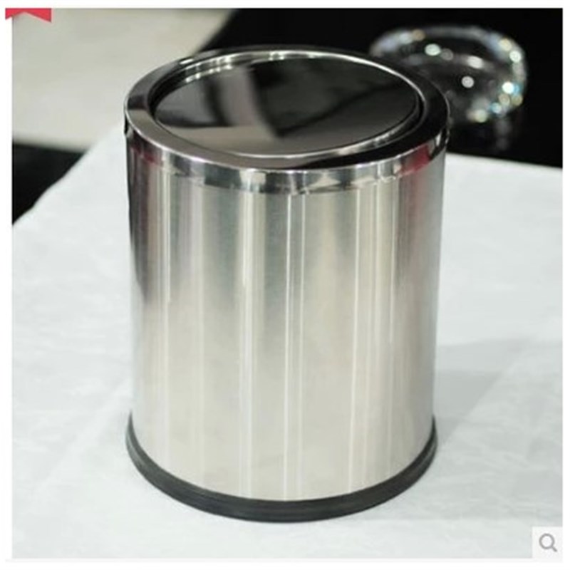 不锈钢翻盖垃圾桶 时尚客厅垃圾桶创意酒店摇盖客房桶 港式小桶