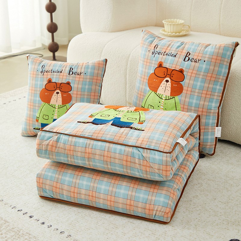 双层纱全棉抱枕被两用卡通二合一汽车靠垫背办公室沙发午睡空调被