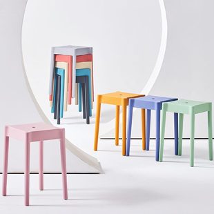 现代简约方圆凳椅子板凳高 家用餐桌北欧创意成人塑料凳子加厚时尚