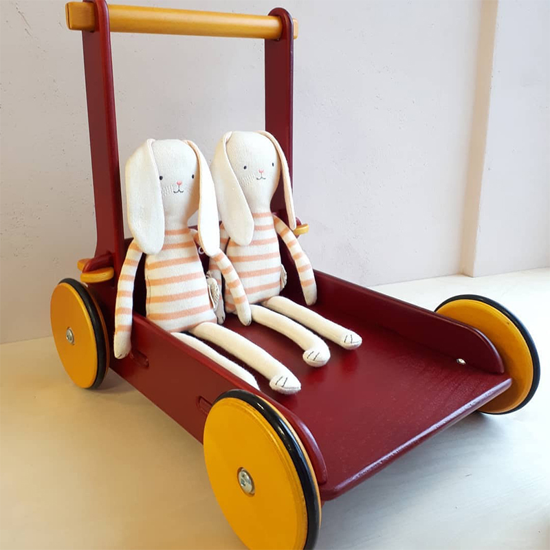 丹麦moover进口木制平底小推车婴儿学步车收纳车过家家玩具