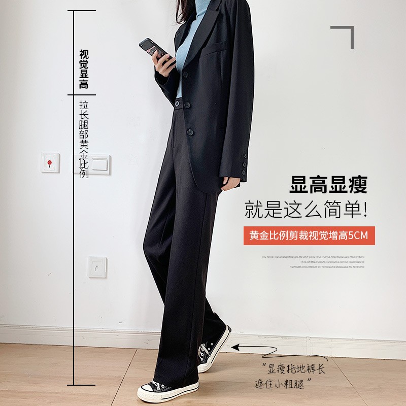 毛呢阔腿裤女秋冬长款高腰垂坠感西裤宽松直筒九分加厚呢子西装裤