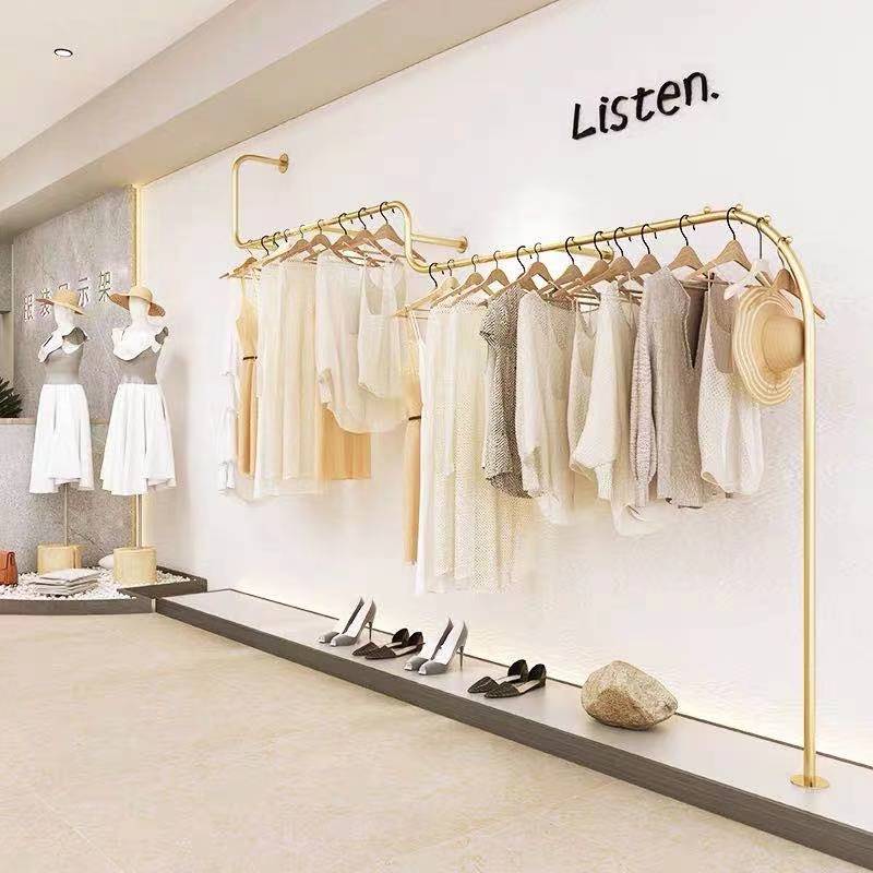 服装店展示架落地货架金色上墙壁挂式衣架女装店陈列婚纱衣服架子