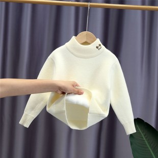 儿童打底毛衣加厚一体绒套头衫冬季男童小男孩白色内搭宝宝针织衫