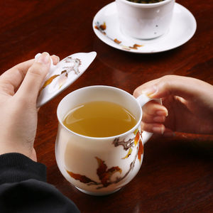 云火窑釉下彩手绘带盖内胆过滤办公室家用大容量茶水分离泡茶杯子