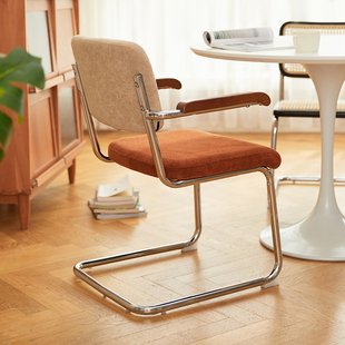 八九间幻日弓形椅子网红餐椅家用书房电脑椅复古休闲椅绒布化妆椅