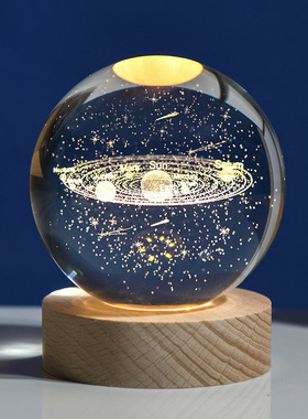 发光水晶球桌面摆件太阳系月球宇航员装饰品女生同学闺蜜生日礼物