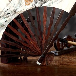 丝艺堂礼品紫檀木扇手绘白纸扇男 中国风折扇手工书法工艺扇