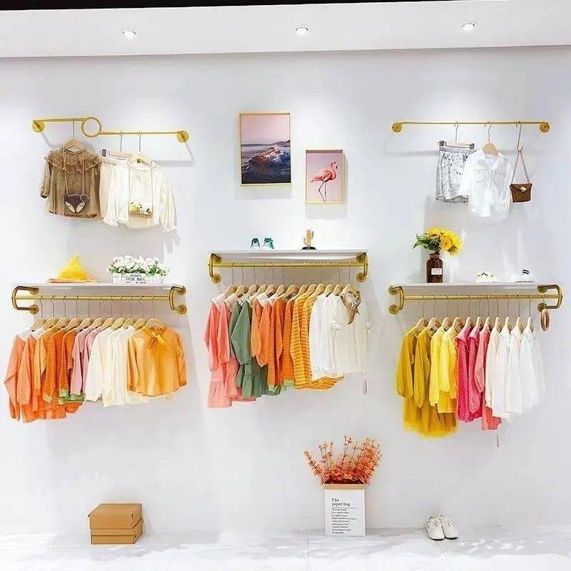 服装店货架展示架墙面挂衣架上墙侧挂女装童装店装修金色壁挂正挂