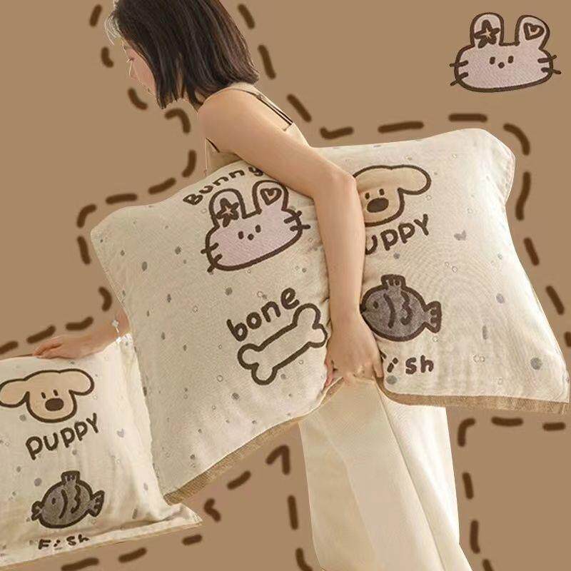 全棉四层纱布枕巾一对装家用吸汗防滑枕头垫巾加大情侣枕头套巾子