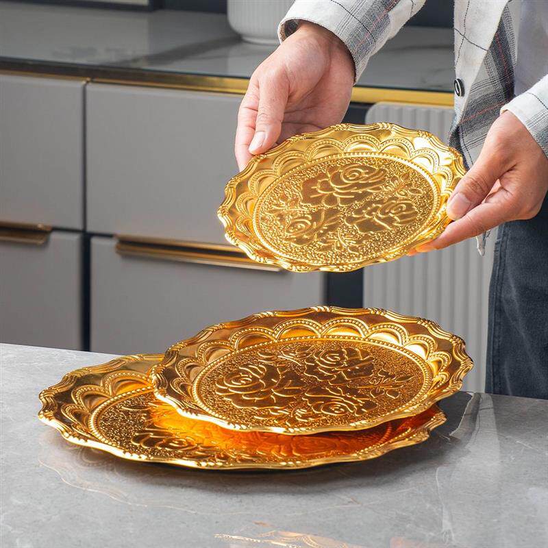 金色金属碟子茶盘家用轻奢