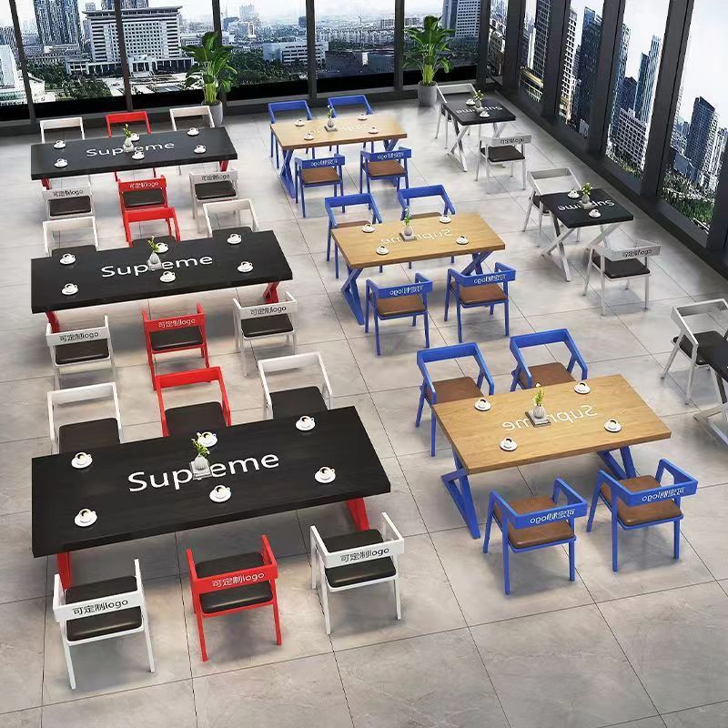 咖啡厅网红奶茶桌椅组合长条实木餐桌工作室办公会议酒吧餐厅长桌