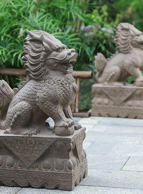 户外园林看门石雕麒麟一对