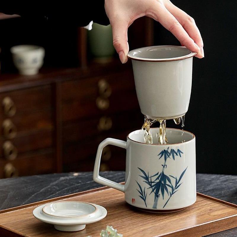 手绘陶瓷过滤泡茶杯大容量