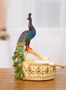 镶钻孔雀烟灰缸高档家用办公室客厅茶几时尚创意网红烟缸个性礼物