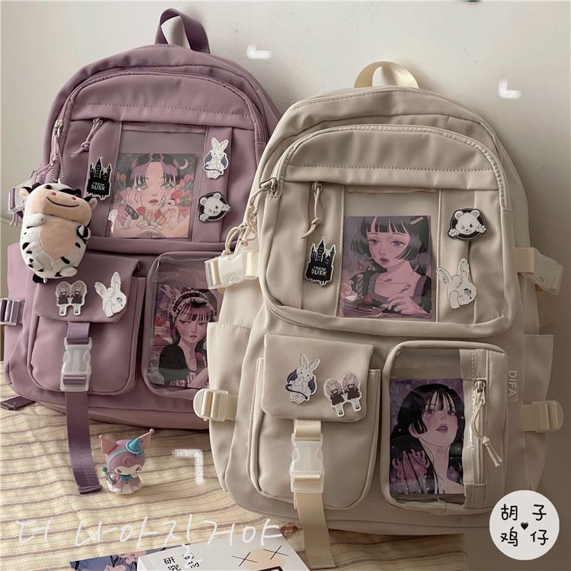 ins风大容量高中学生双肩包女韩版原宿ulzzang书包初中生少女背包