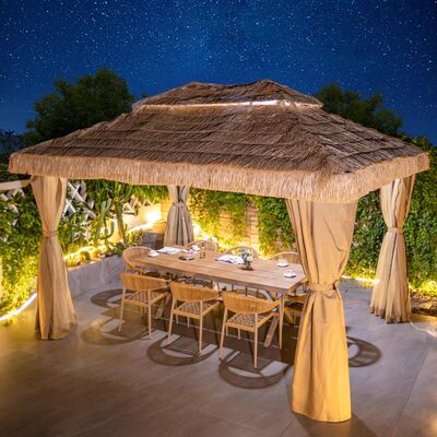 户外凉亭家用别墅庭院农家乐毛草棚防腐木稻草铁艺亭子四角茅草亭