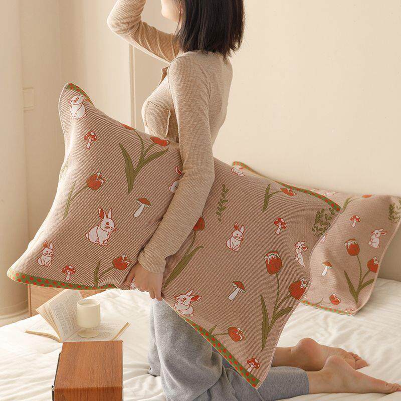 全棉四层纱布枕巾一对装家用吸汗防滑枕头垫巾加大卡通枕头套巾罩