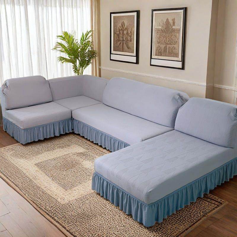 沙发套罩全包弹力简约通用型裙边u型三座一妃组合贵妃沙发罩布艺
