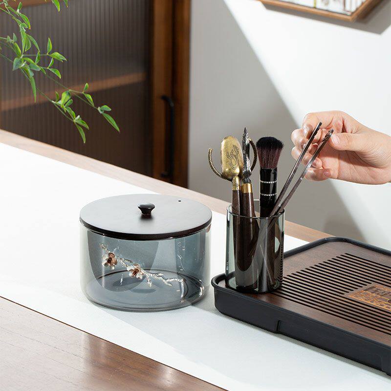 耐高温带盖消毒锅玻璃茶洗带盖大号特大洗茶杯器皿电陶炉家用