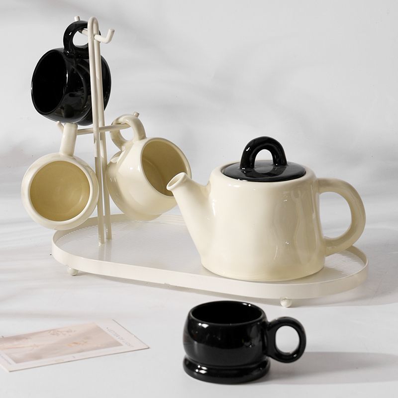 陶瓷冷水壶套装茶壶茶杯水杯凉水壶家用大容量耐高温水具带杯架