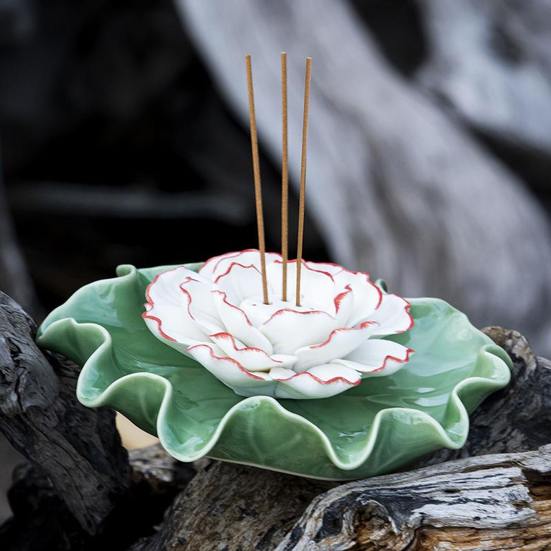 陶瓷香插香座创意手工莲花